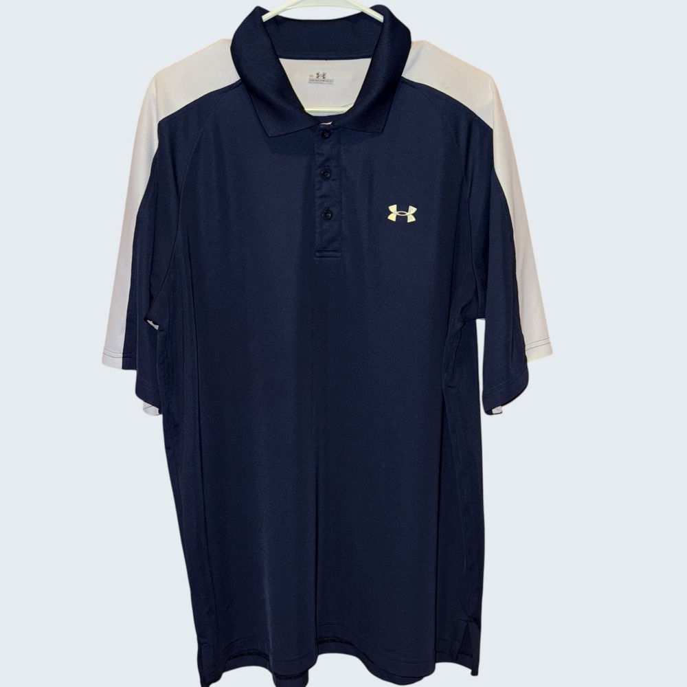 Under Armour Mens XL Navy Blue White Raglan Short Sleeve Golf Polo‎ Shirt